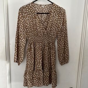 Brown Spotted V-neck Dress